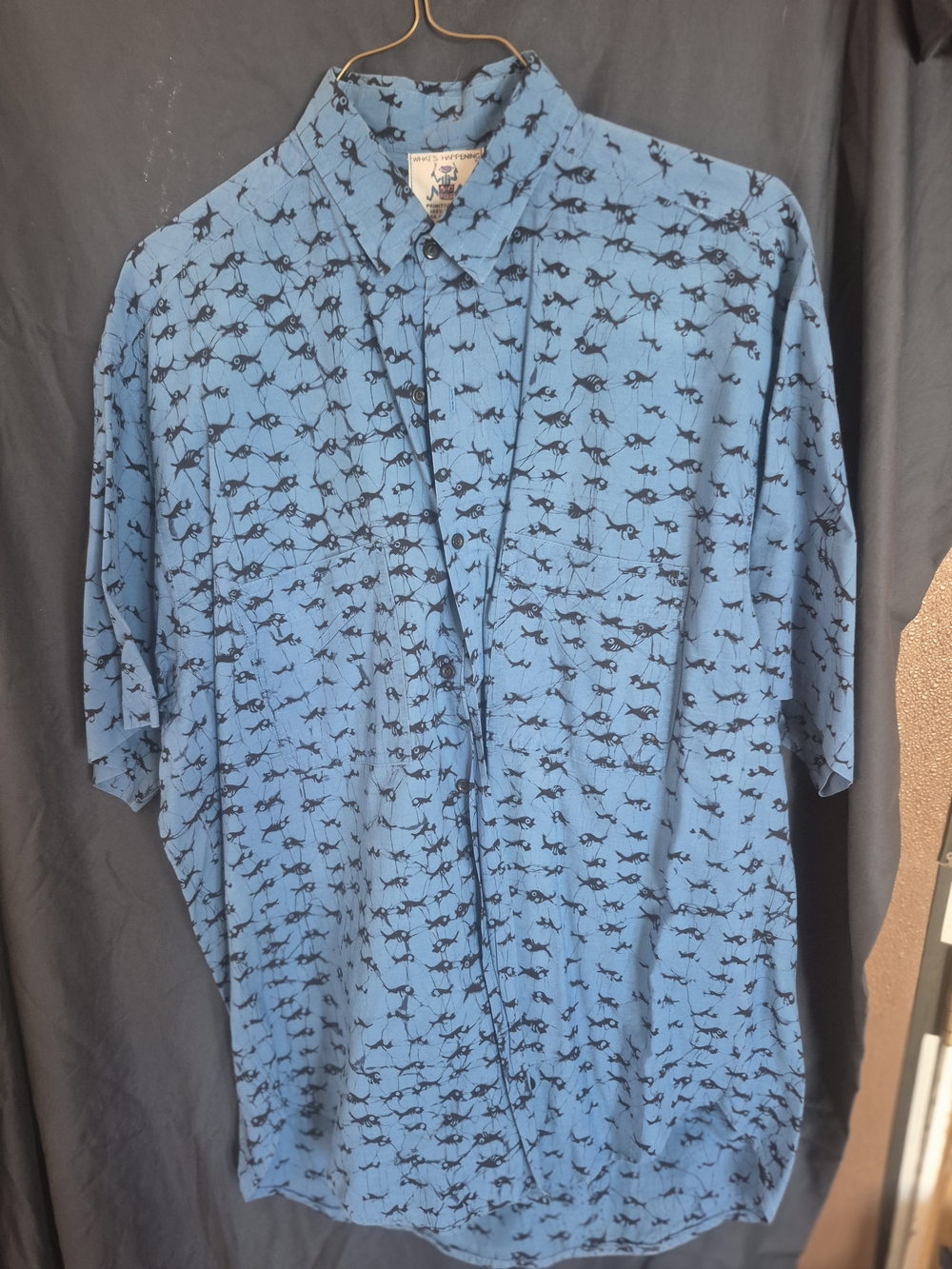 Primitive Blue Short-Sleeve Button-Down Shirt with Shark Print